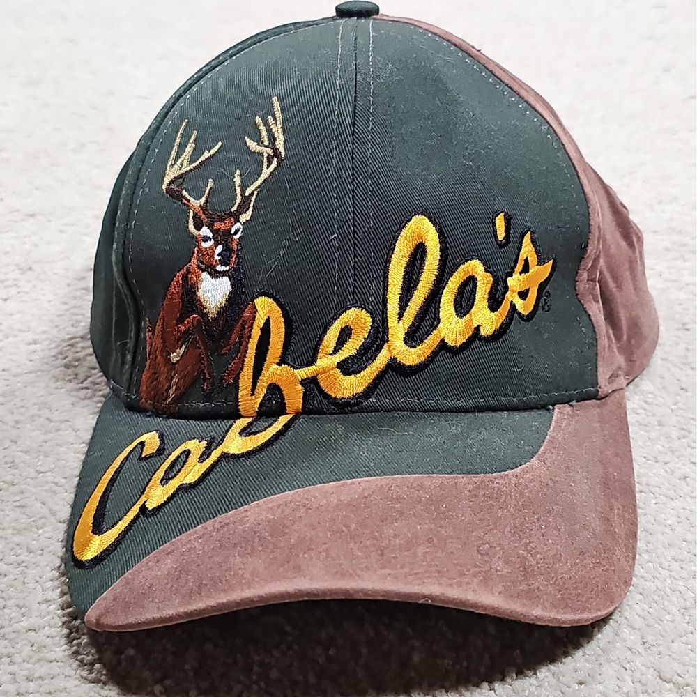 VTG Cabela's Large Deer Buck Embroidered Graphic Leather Hat Limited Edition Cap
